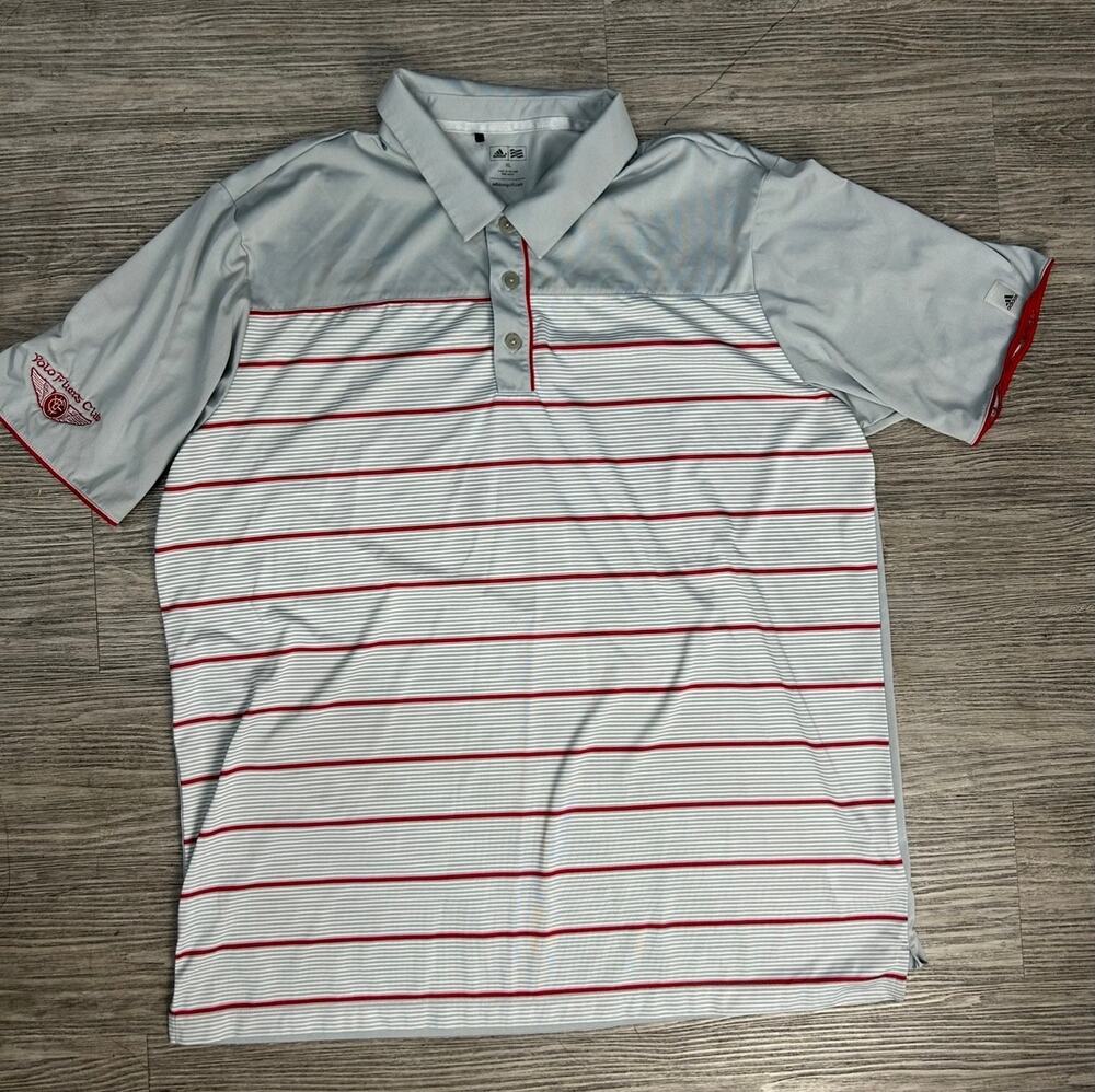 Adidas Polo Flyers Club Golf Shirt Gray Red Striped Performance Men's XL